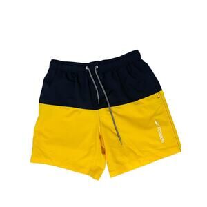 Speedo Mens Size Large Swim Trunks Blue Yellow Pockets Elastic Waist
